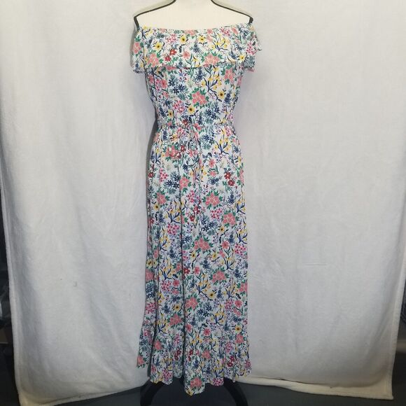 Style & Co PM Petite Dress Maxi Crinkle Floral On/off Shoulder Cottagecore BOHO - Picture 1 of 10